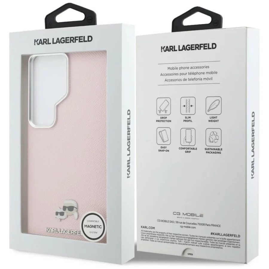 Etui Karl Lagerfeld Saffiano KC Metal Logo MagSafe na Samsung Galaxy S26 Ultra - różowe
