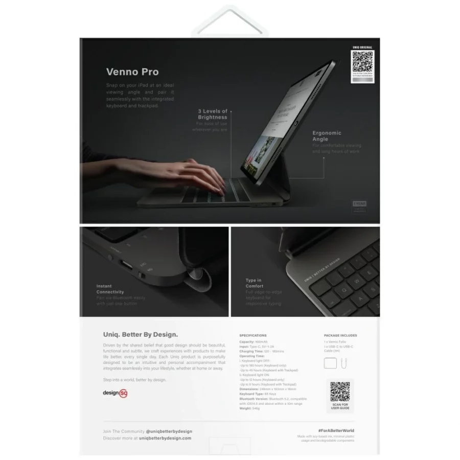Etui UNIQ Venno Pro Magnetic Smart z klawiaturą na iPad Pro 11" (2024/2025) - czarne