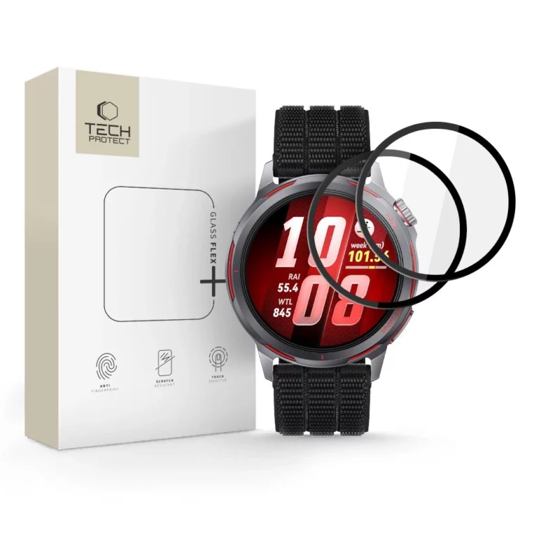 Szkło hybrydowe Tech-Protect Glass Flex+ 2-Pack na Huawei Watch GT Runner 2 - czarne