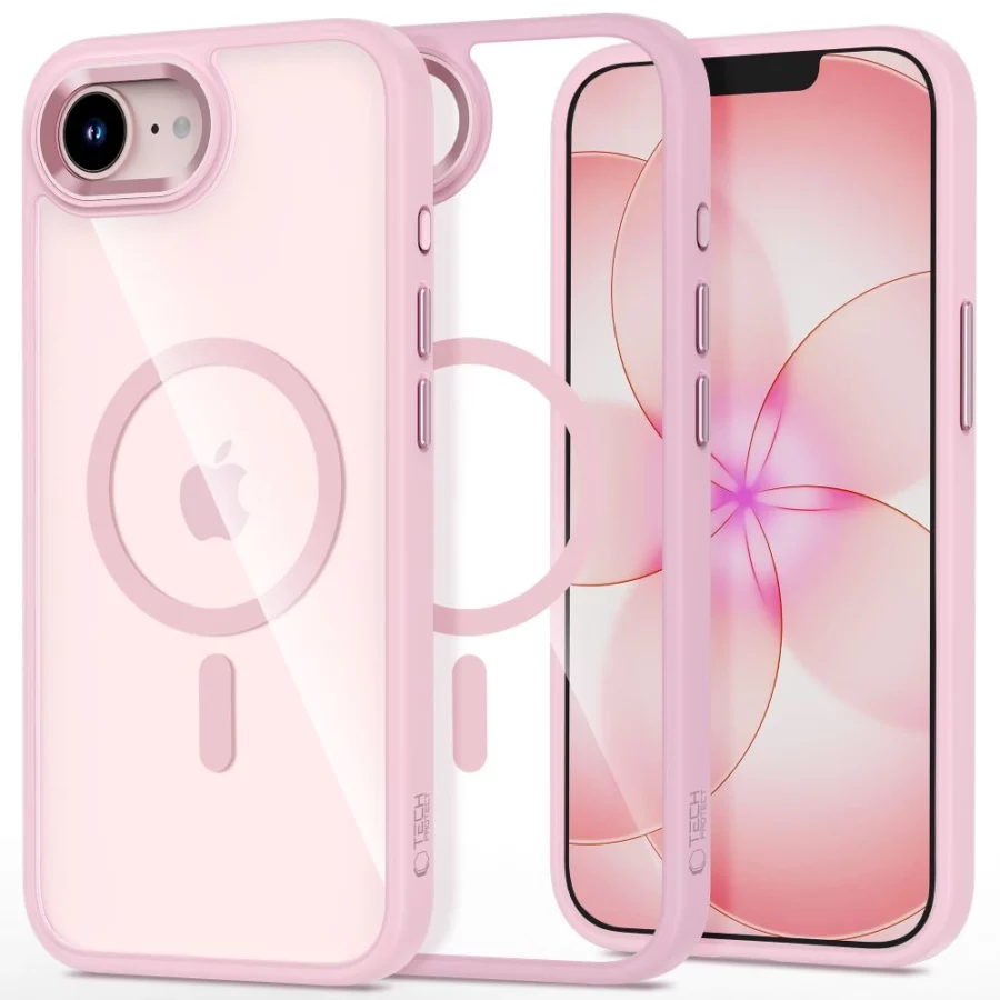 Etui Tech-Protect Magmat MagSafe na iPhone 16e / 17e - przezroczysto-różowe