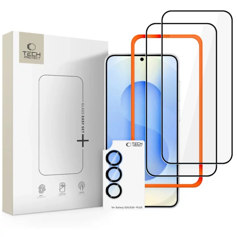 Szkło hartowane Tech-Protect Easy Set+ 3-Pack na Samsung Galaxy S26 - czarne