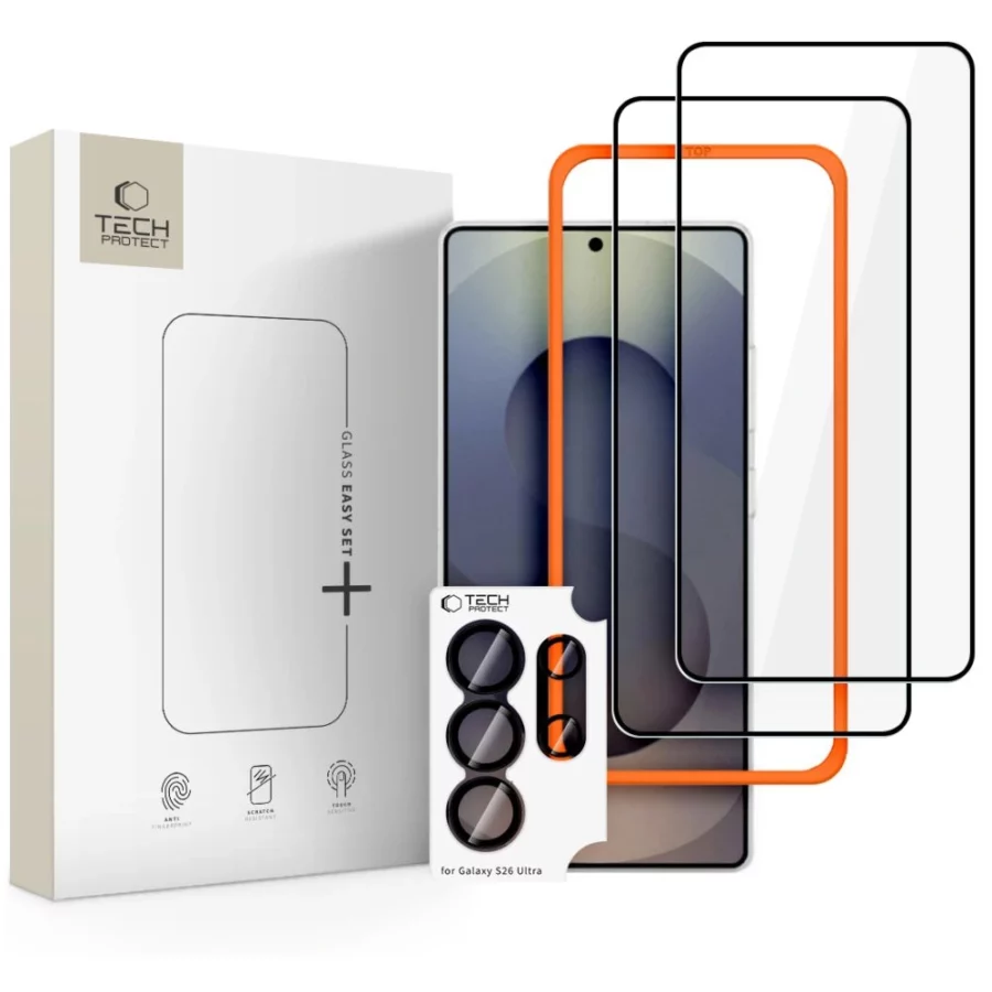 Szkło hartowane Tech-Protect Easy Set+ 3-Pack na Samsung Galaxy S26 Ultra - czarne