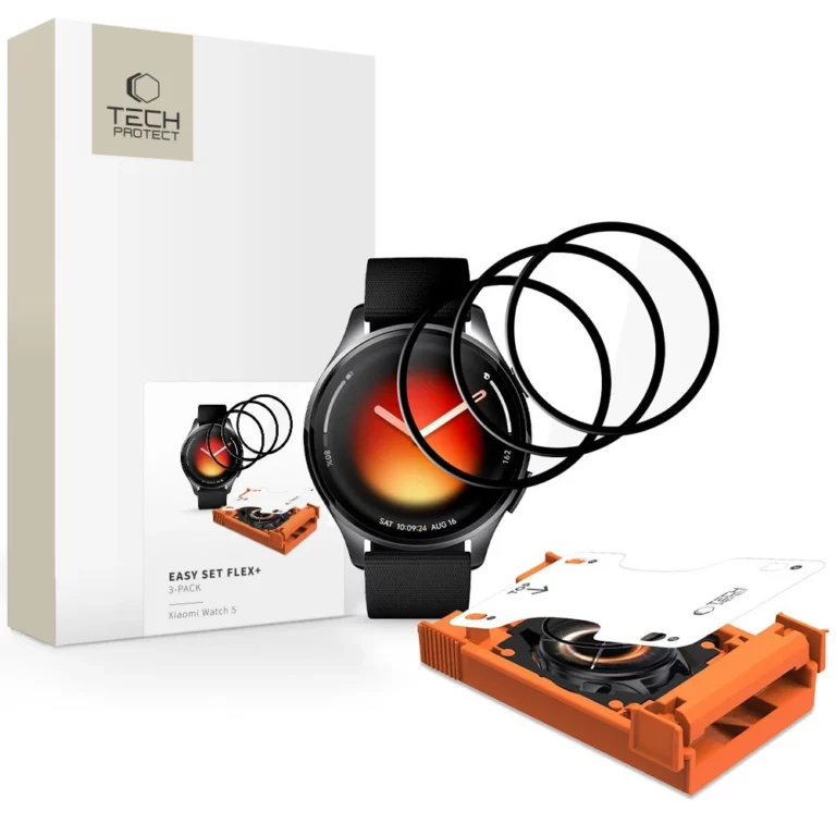 Szkło hybrydowe Tech-Protect Easy Set Flex+ 3-Pack na Xiaomi Watch 5 - czarne