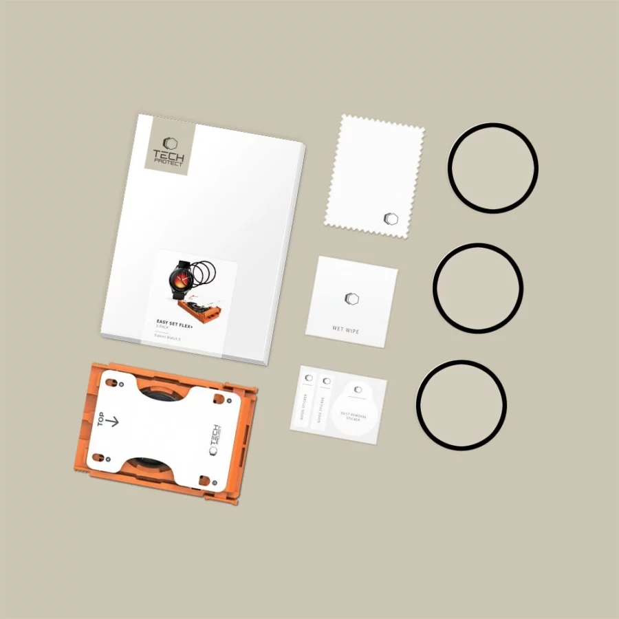 Szkło hybrydowe Tech-Protect Easy Set Flex+ 3-Pack na Xiaomi Watch 5 - czarne