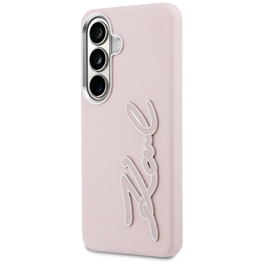 Etui Karl Lagerfeld Grained Signature Metal Resin Logo na Samsung Galaxy S26 - różowe