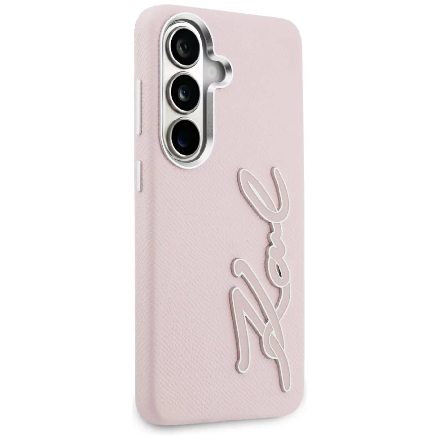 Etui Karl Lagerfeld Grained Signature Metal Resin Logo na Samsung Galaxy S26 - różowe