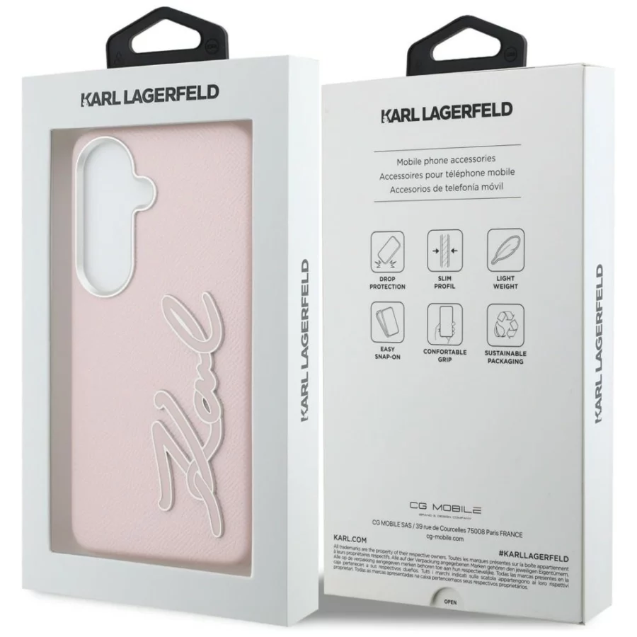 Etui Karl Lagerfeld Grained Signature Metal Resin Logo na Samsung Galaxy S26 - różowe