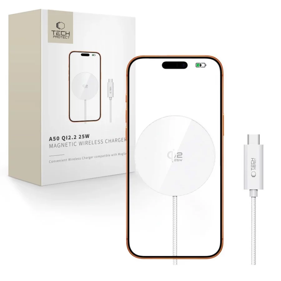 Ładowarka bezprzewodowa Tech-Protect A50 MagSafe 25W QI2.2 - biała