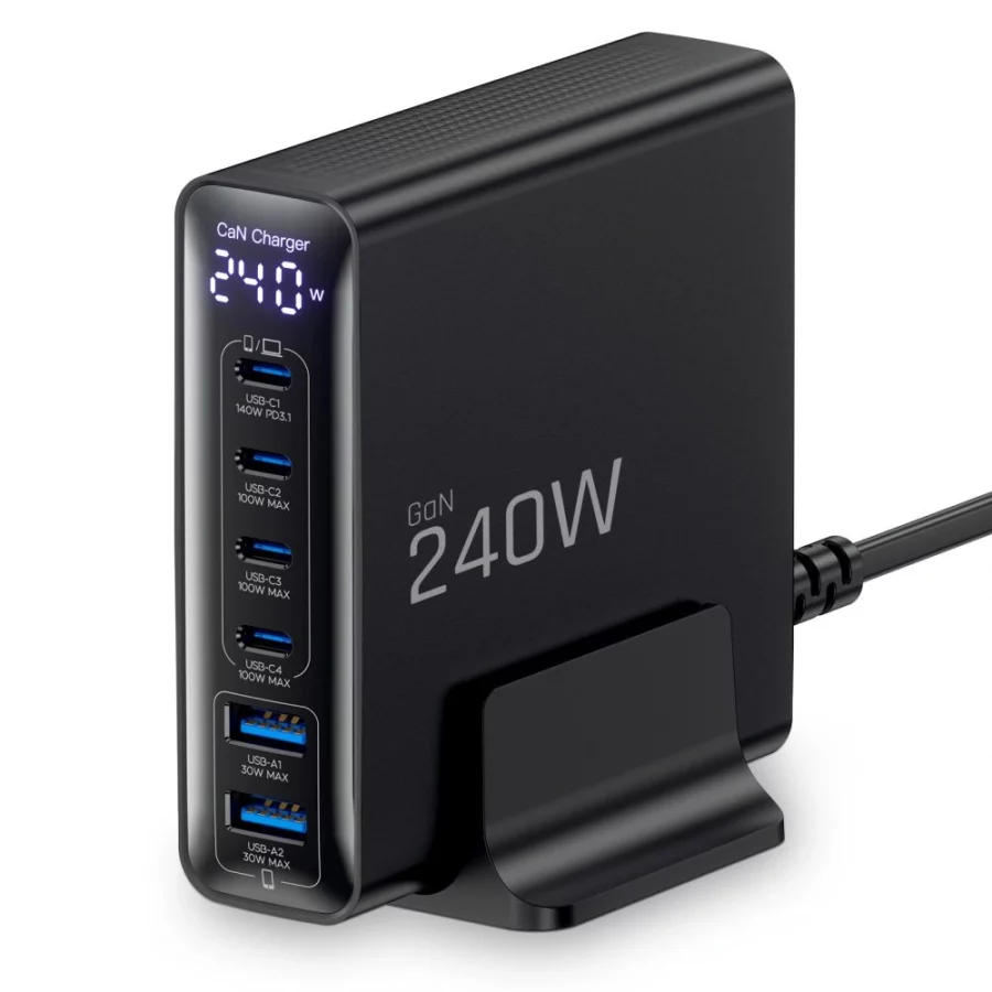 Stacja ładująca Tech-Protect DC240W-GaN 6 portów 4 x USB-C 2 x USB-A 240W QC3.0 - czarna