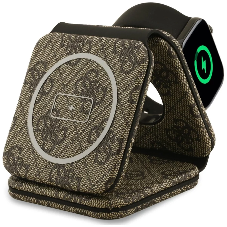 Ładowarka indukcyjna Guess 4G MagSafe 3w1 15W - brązowa