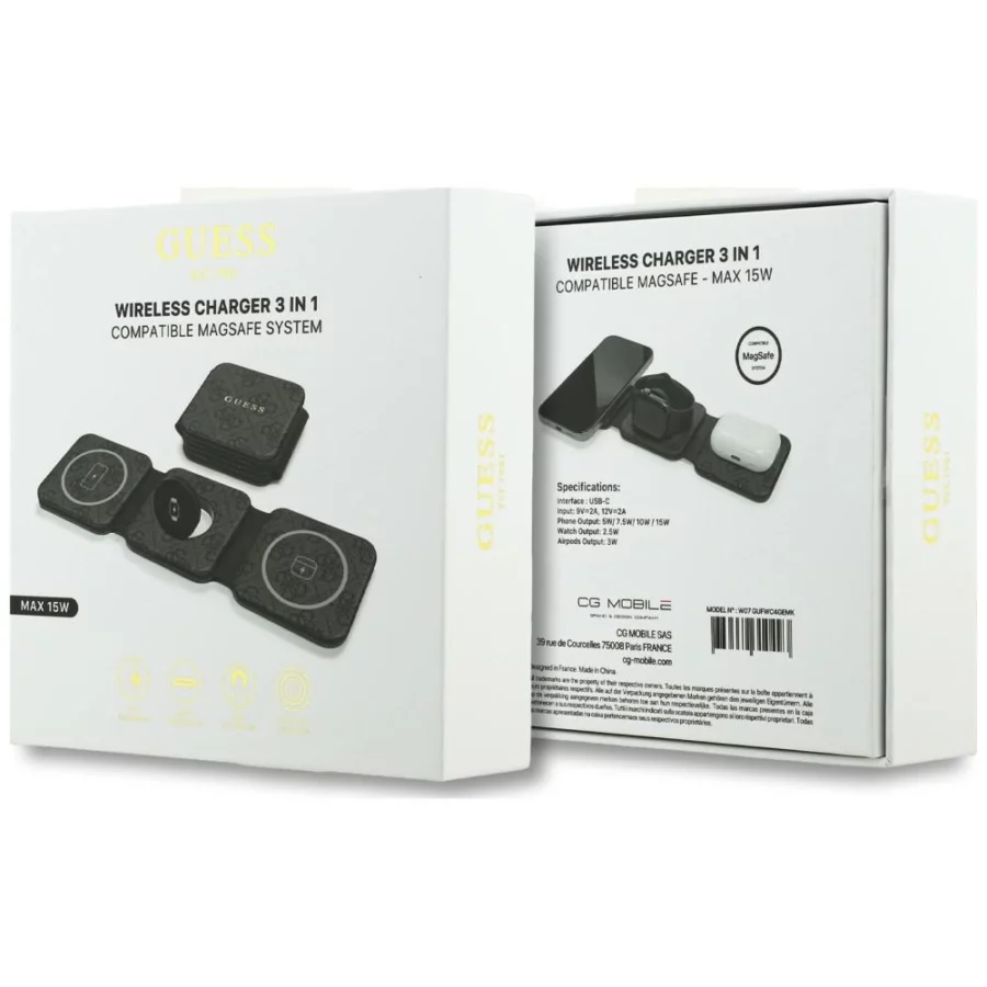 Ładowarka indukcyjna Guess 4G 3w1 15W MagSafe - czarna