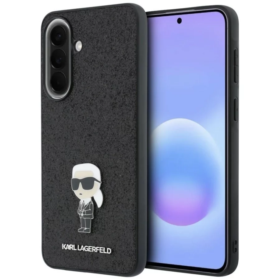 Etui Karl Lagerfeld Fixed Glitter Ikonik Logo Metal Pin na Samsung Galaxy A37 5G - czarne