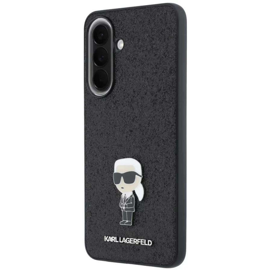 Etui Karl Lagerfeld Fixed Glitter Ikonik Logo Metal Pin na Samsung Galaxy A37 5G - czarne