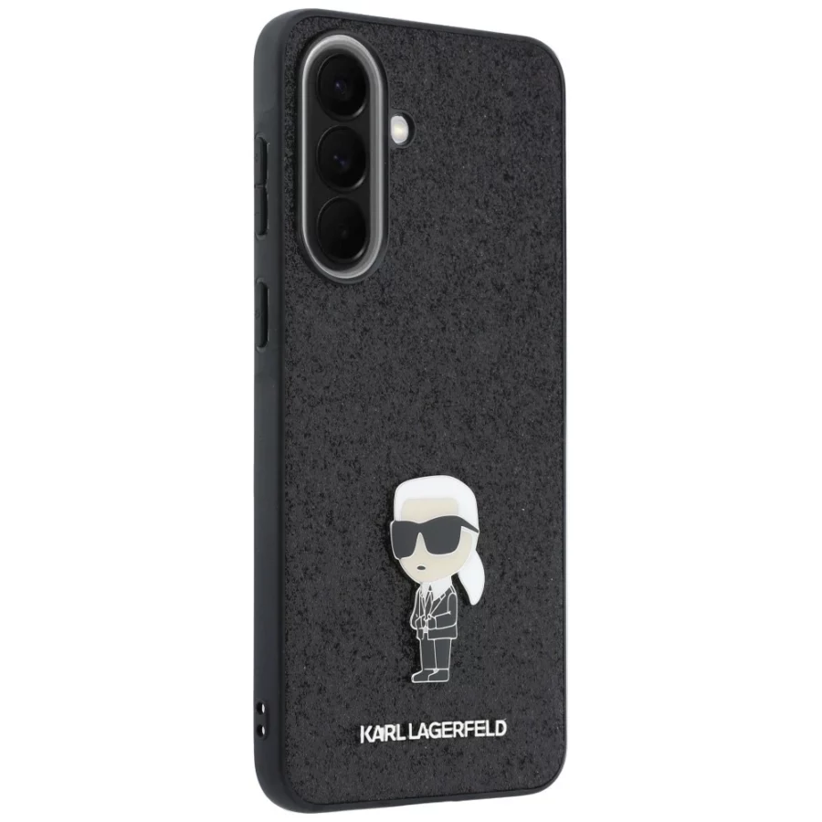 Etui Karl Lagerfeld Fixed Glitter Ikonik Logo Metal Pin na Samsung Galaxy A37 5G - czarne