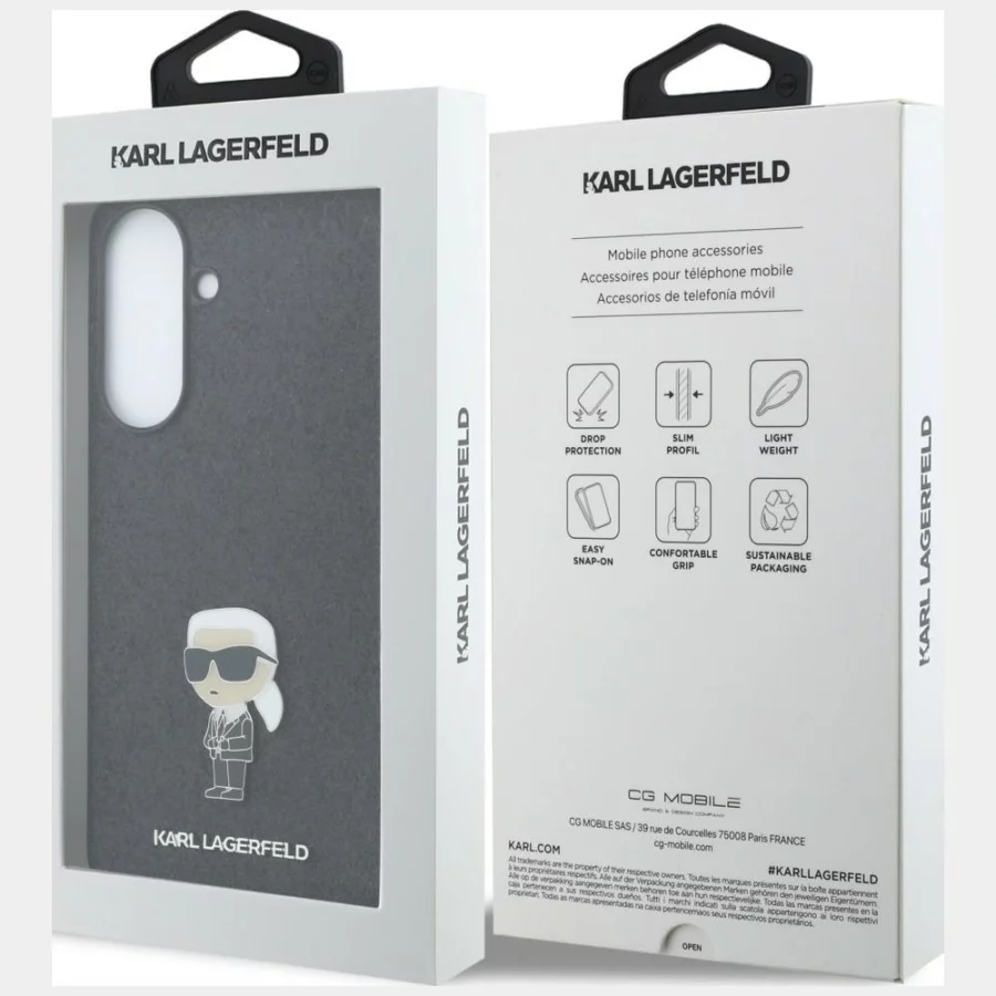 Etui Karl Lagerfeld Fixed Glitter Ikonik Logo Metal Pin na Samsung Galaxy A37 5G - czarne