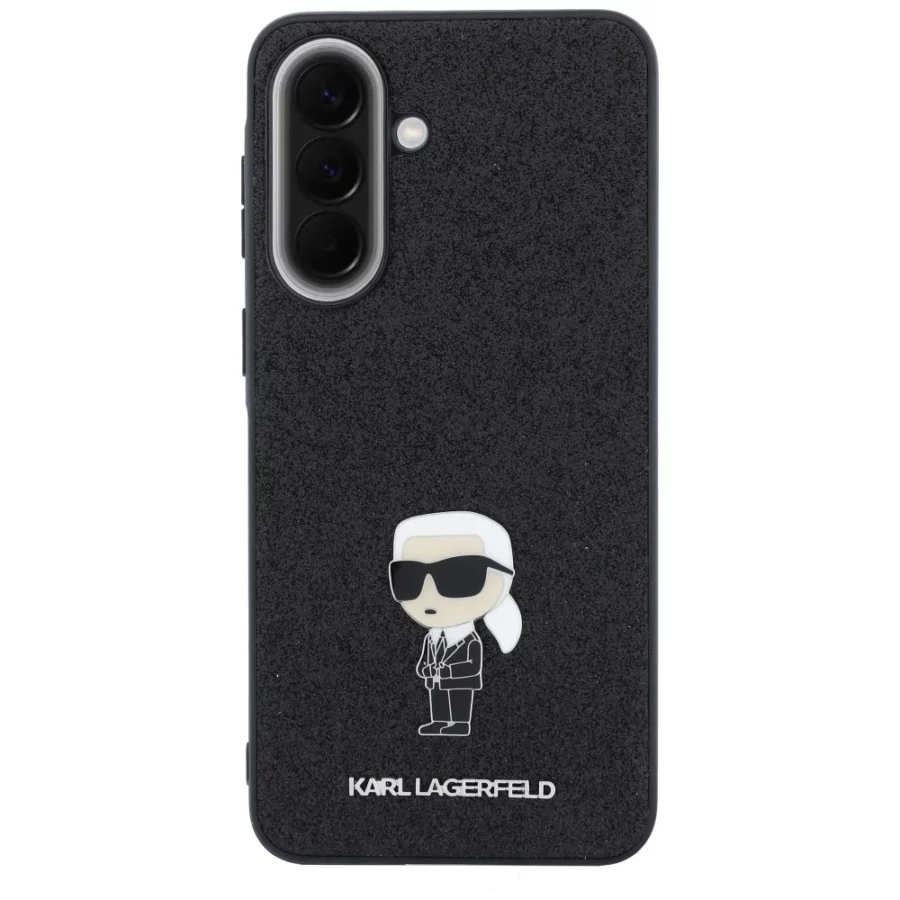 Etui Karl Lagerfeld Fixed Glitter Ikonik Logo Metal Pin na Samsung Galaxy A57 5G - czarne