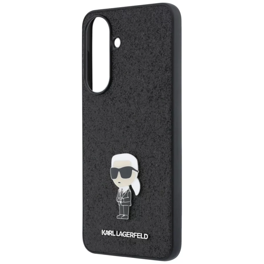 Etui Karl Lagerfeld Fixed Glitter Ikonik Logo Metal Pin na Samsung Galaxy A57 5G - czarne