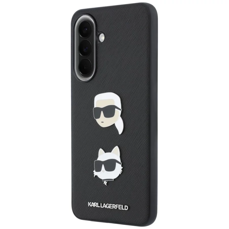 Etui Karl Lagerfeld w/ Karl&Choupette Heads Pins&Logo na Samsung Galaxy A57 5G - czarne