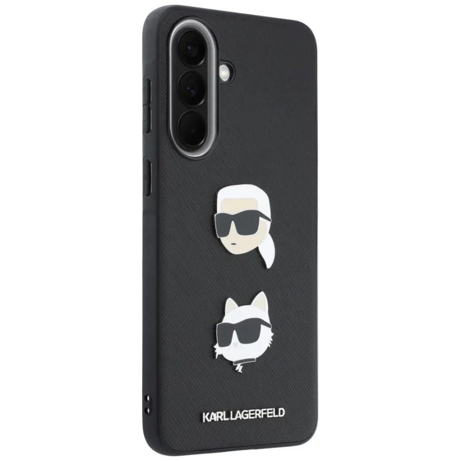 Etui Karl Lagerfeld w/ Karl&Choupette Heads Pins&Logo na Samsung Galaxy A57 5G - czarne