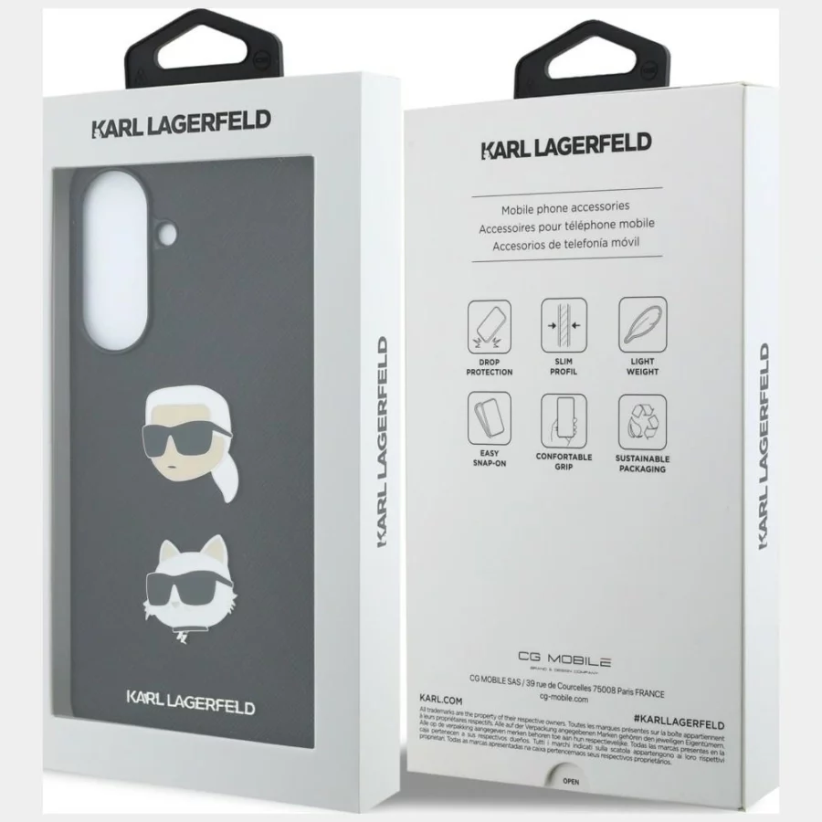 Etui Karl Lagerfeld w/ Karl&Choupette Heads Pins&Logo na Samsung Galaxy A57 5G - czarne