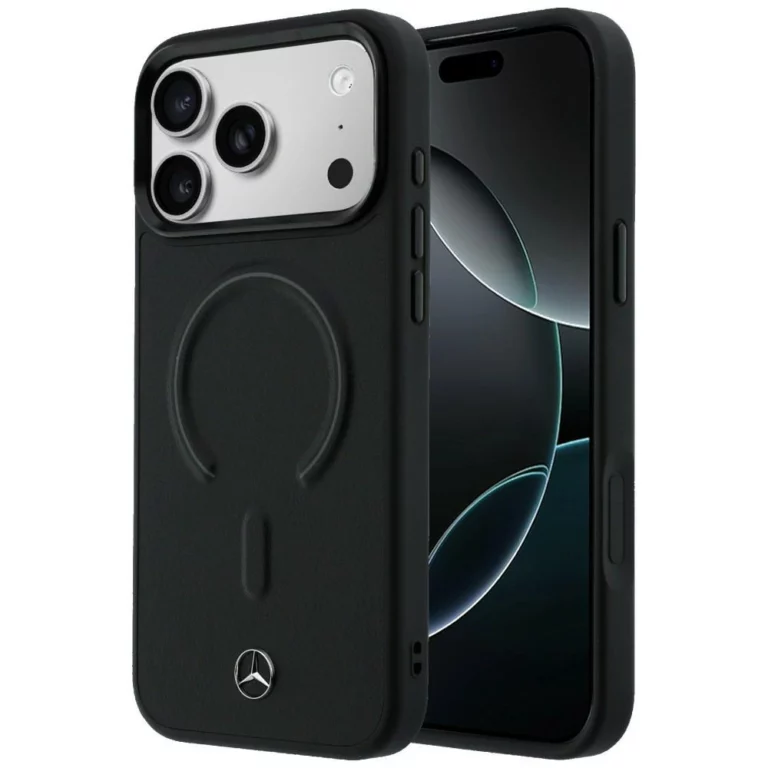 Etui Mercedes Leather 3D MagSafe na iPhone 17 Pro - czarne