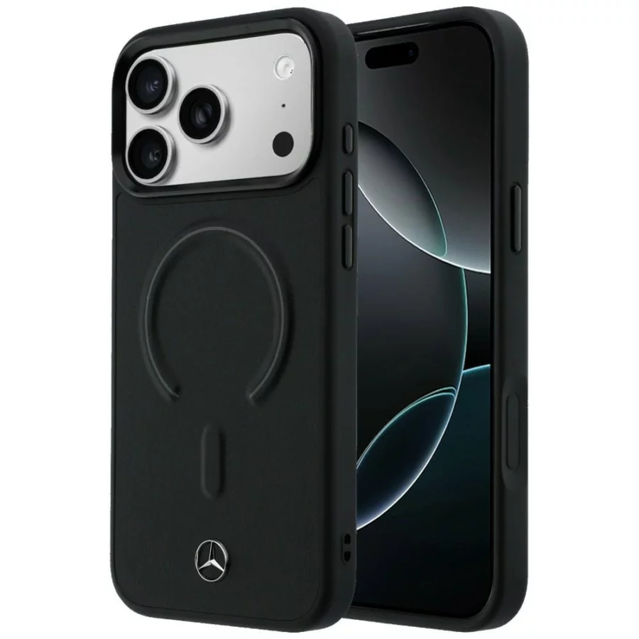 Etui Mercedes Leather 3D MagSafe na iPhone 17 Pro - czarne
