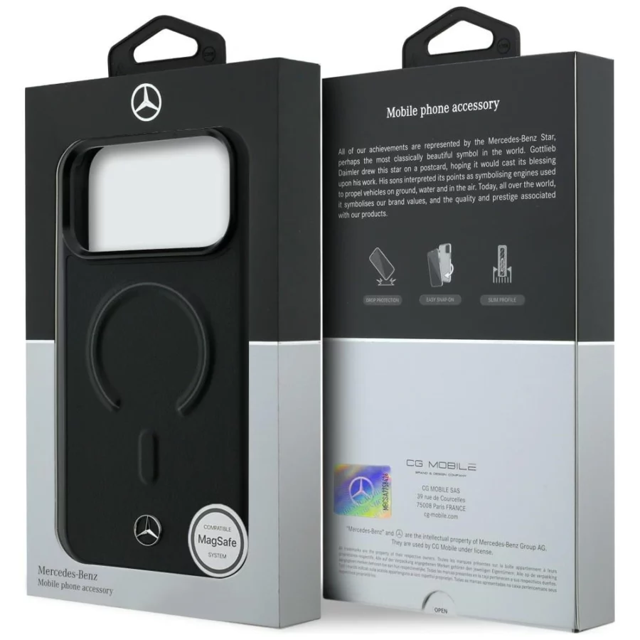 Etui Mercedes Leather 3D MagSafe na iPhone 17 Pro Max - czarne