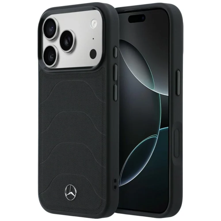Etui Mercedes Leather Mesh with Bow Line MagSafe na iPhone 17 Pro - czarne