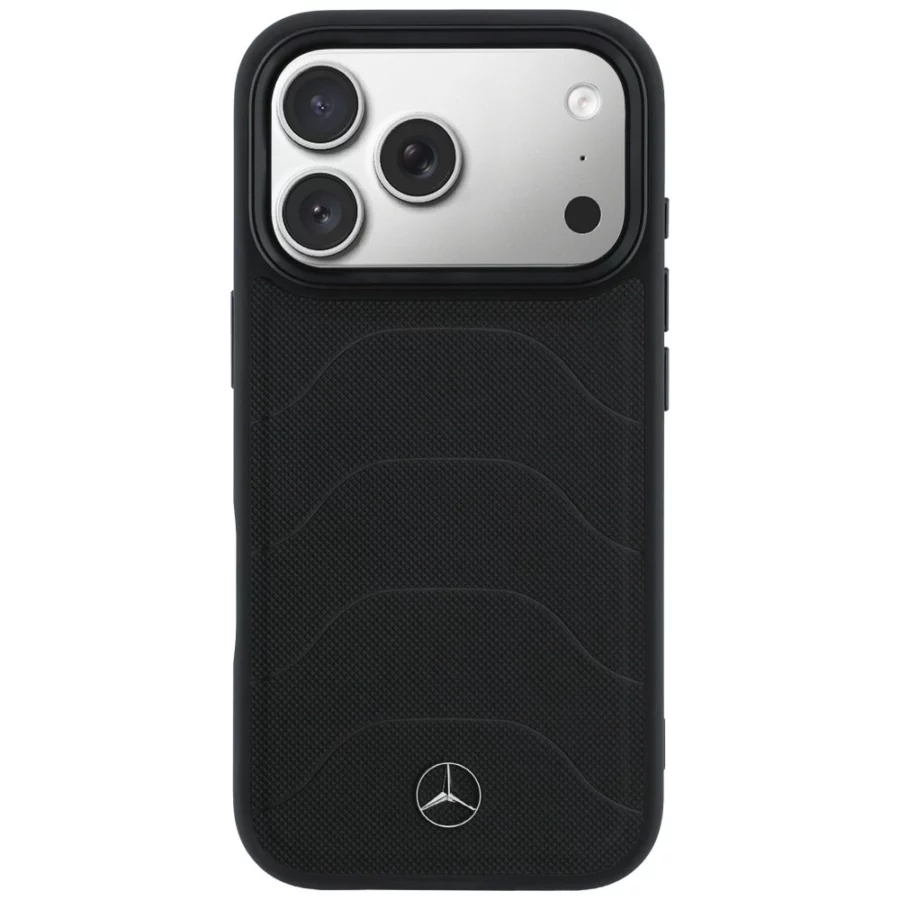 Etui Mercedes Leather Mesh with Bow Line MagSafe na iPhone 17 Pro - czarne