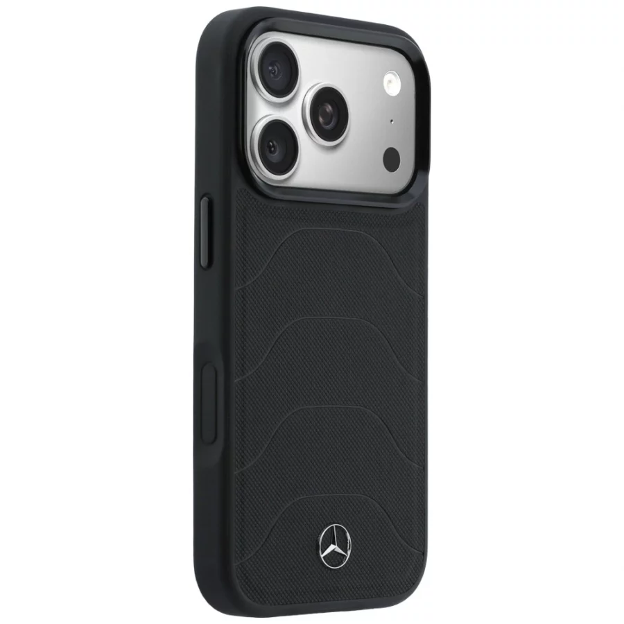 Etui Mercedes Leather Mesh with Bow Line MagSafe na iPhone 17 Pro - czarne