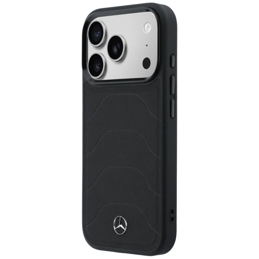 Etui Mercedes Leather Mesh with Bow Line MagSafe na iPhone 17 Pro Max - czarne