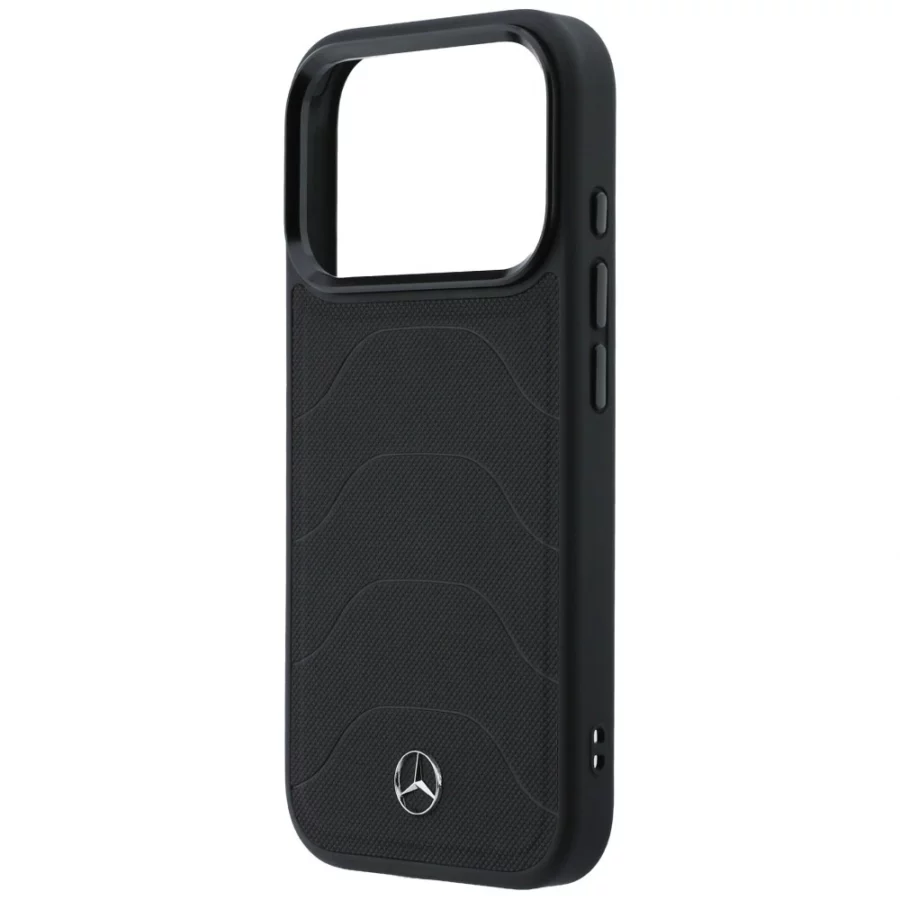 Etui Mercedes Leather Mesh with Bow Line MagSafe na iPhone 17 Pro Max - czarne