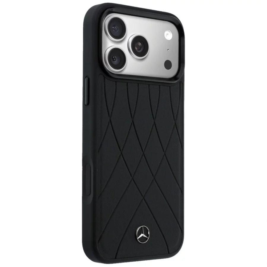 Etui Mercedes Leather with Crossed Lines MagSafe na iPhone 17 Pro - czarne