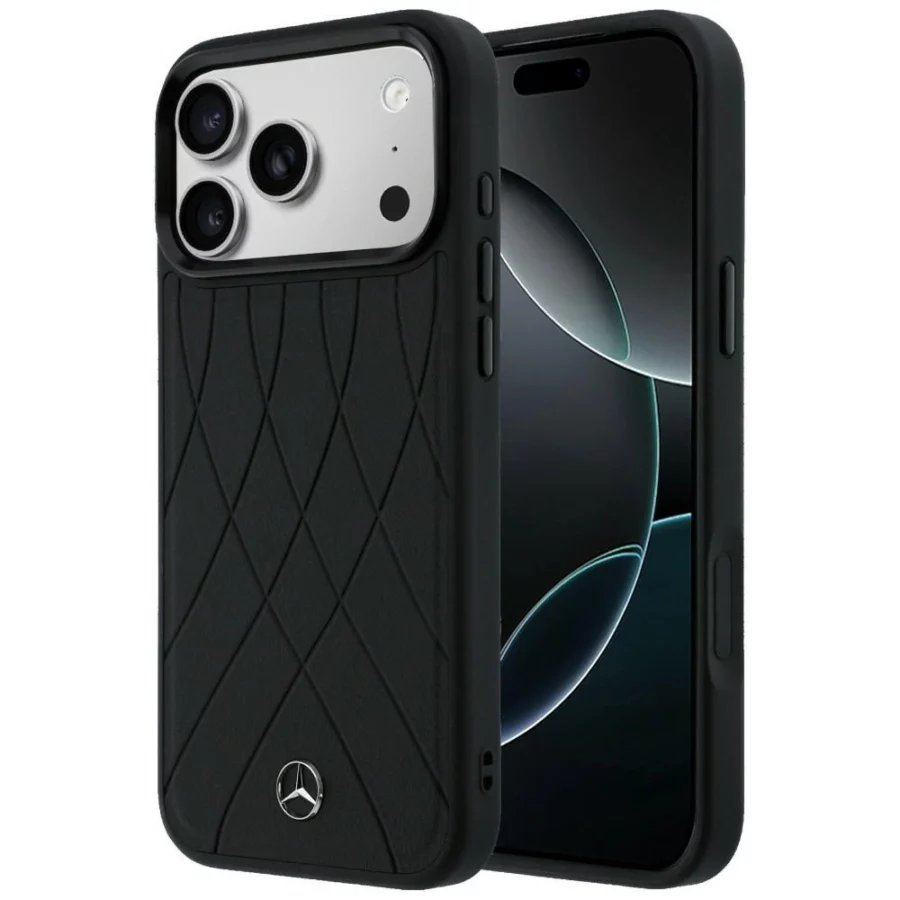 Etui Mercedes Leather with Crossed Lines MagSafe na iPhone 17 Pro Max - czarne