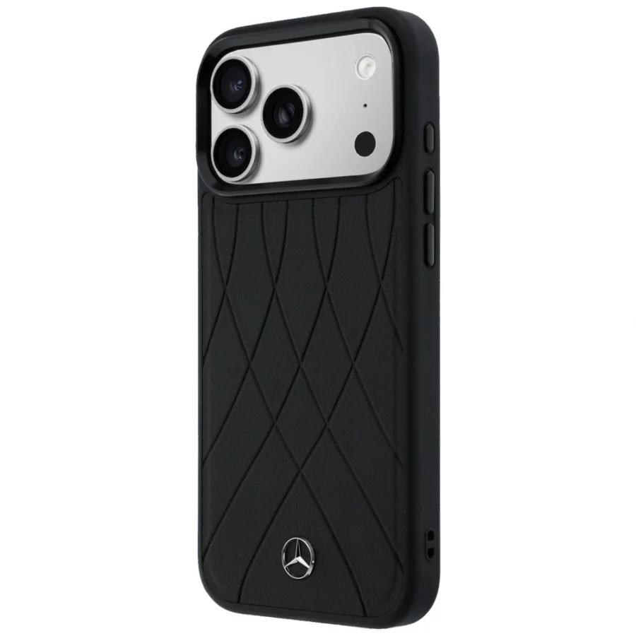 Etui Mercedes Leather with Crossed Lines MagSafe na iPhone 17 Pro Max - czarne