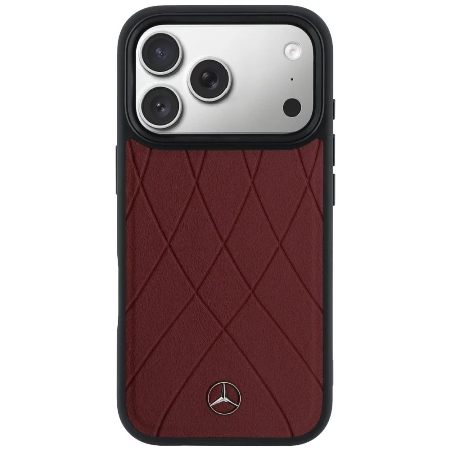 Etui Mercedes Leather with Crossed Lines MagSafe na iPhone 17 Pro Max - czerwone