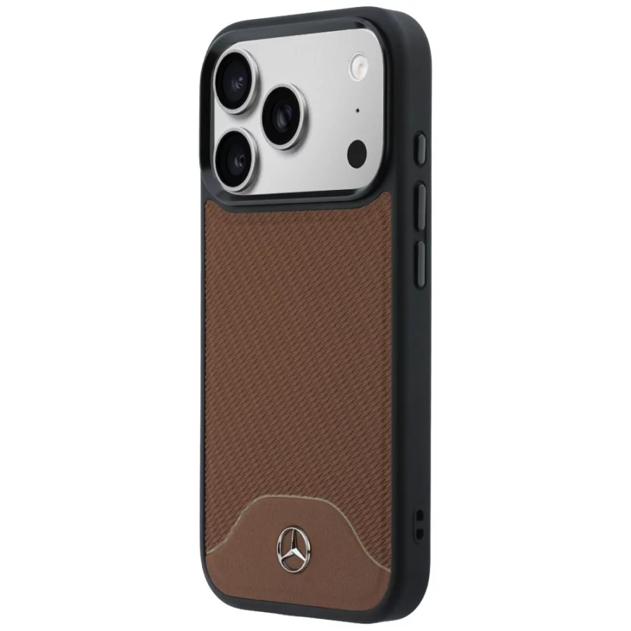 Etui Mercedes Leather Wood Effect and Curve MagSafe na iPhone 17 Pro - brązowe