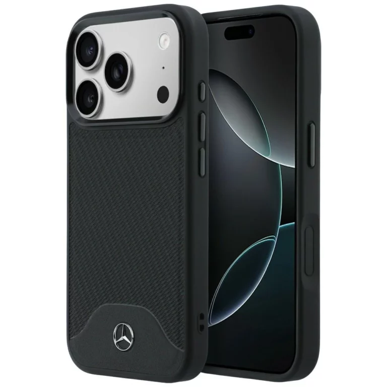 Etui Mercedes Leather Wood Effect and Curve MagSafe na iPhone 17 Pro - czarne