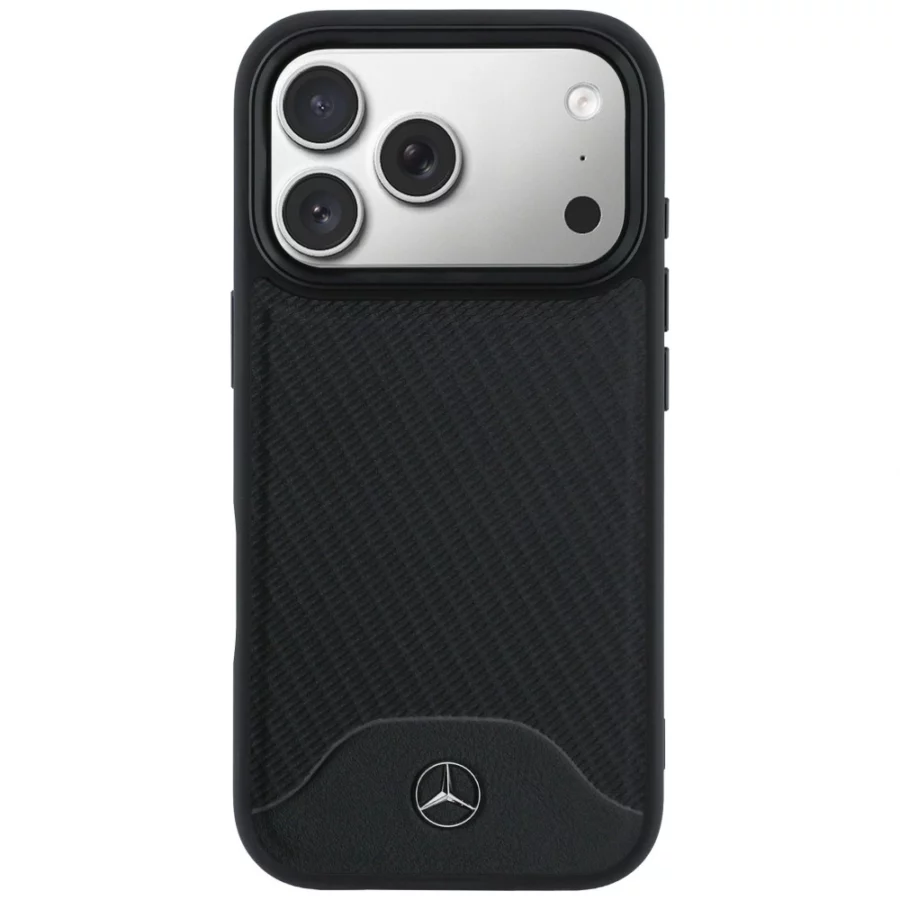 Etui Mercedes Leather Wood Effect and Curve MagSafe na iPhone 17 Pro - czarne