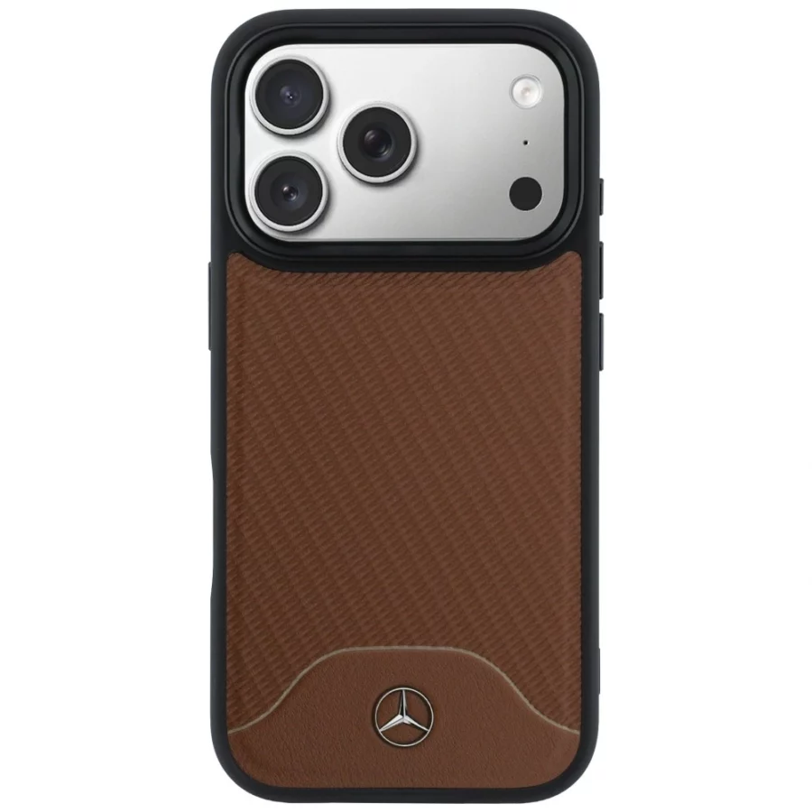 Etui Mercedes Leather Wood Effect and Curve MagSafe na iPhone 17 Pro Max - brązowe