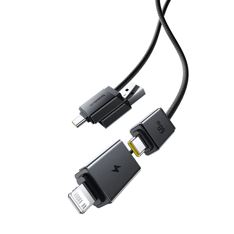 Kabel Baseus Versatile 60W USB-C - USB-C z adapterami USB-A i Lightning 0.6 m - czarny