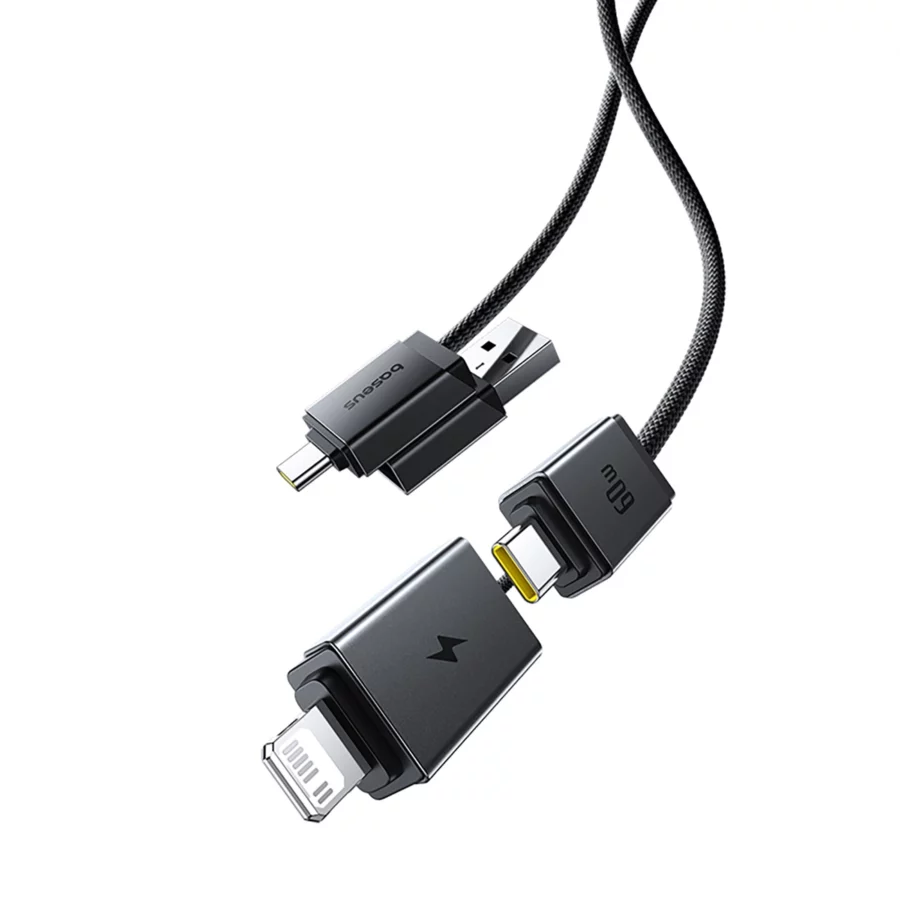 Kabel Baseus Versatile 60W USB-C - USB-C z adapterami USB-A i Lightning 0.6 m - czarny