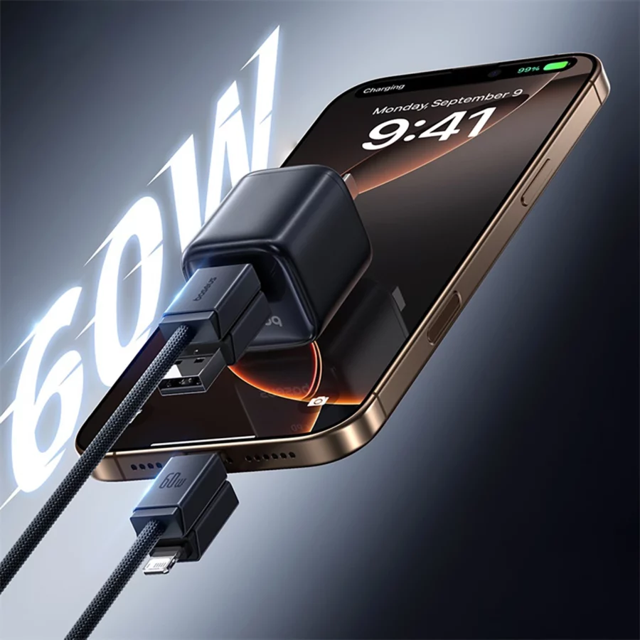 Kabel Baseus Versatile 60W USB-C - USB-C z adapterami USB-A i Lightning 0.6 m - czarny