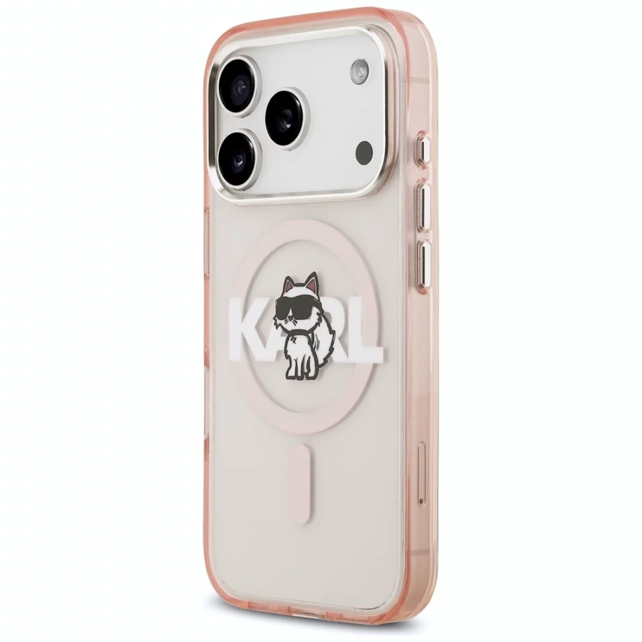 Etui Karl Lagerfeld IML Choupette Sketch Logo MagSafe na iPhone 17 Pro - różowe