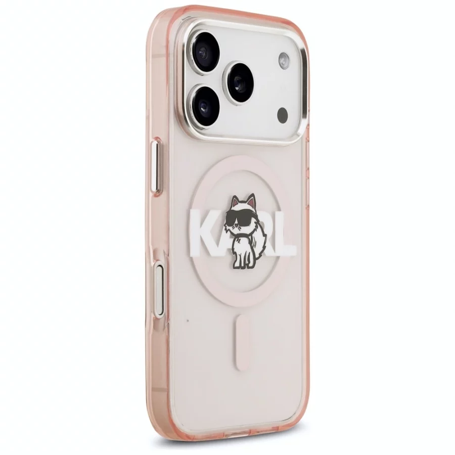 Etui Karl Lagerfeld IML Choupette Sketch Logo MagSafe na iPhone 17 Pro - różowe