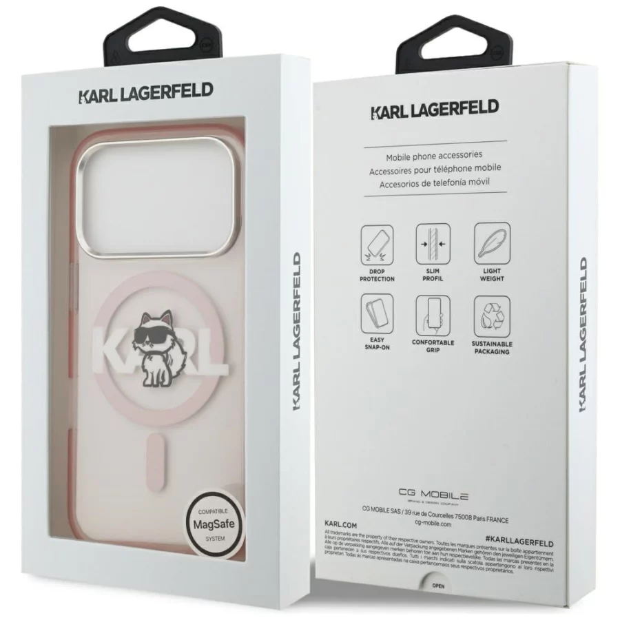 Etui Karl Lagerfeld IML Choupette Sketch Logo MagSafe na iPhone 17 Pro - różowe