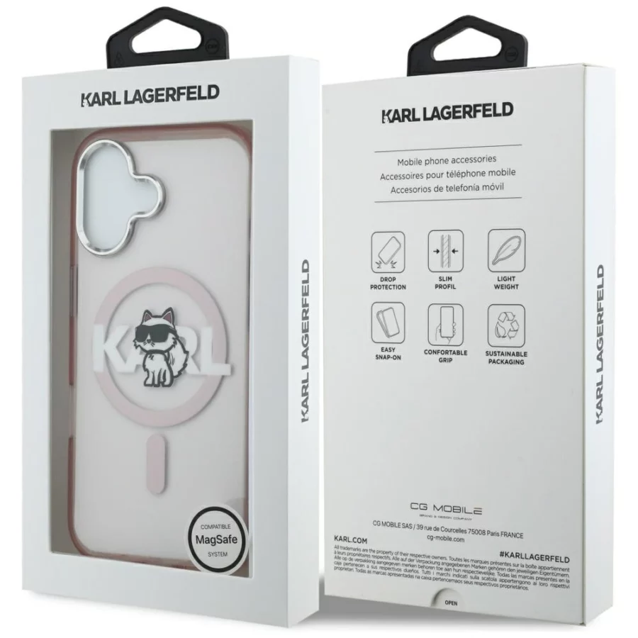 Etui Karl Lagerfeld IML Choupette Sketch Logo MagSafe na iPhone 17 - różowe
