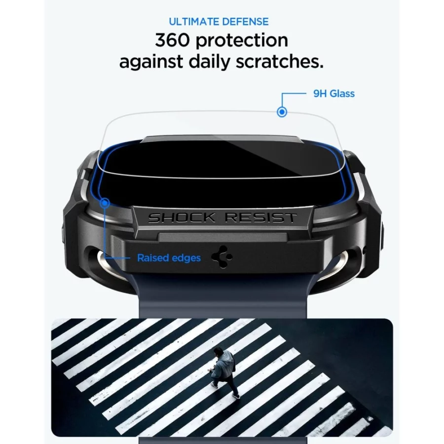Etui Spigen Rugged Armor + Szkło hartowane 9H na Apple Watch Ultra 49 mm - czarne matowe
