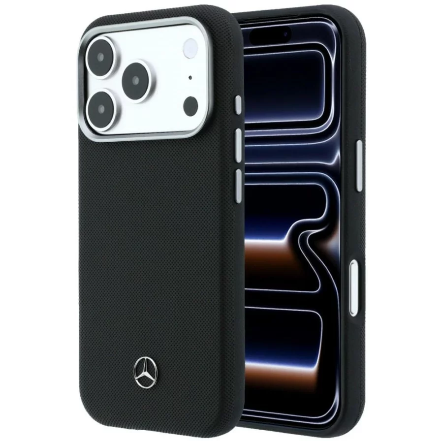 Etui Mercedes Leather Semi Wrap Grill Pattern MagSafe na iPhone 17 Pro - czarne