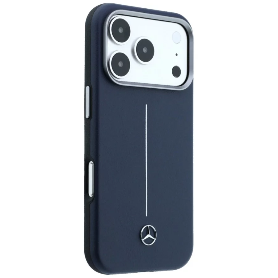 Etui Mercedes Leather Semi Wrap Iconic Line MagSafe na iPhone 17 Pro - granatowe